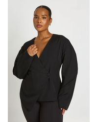 Boohoo - Plus Collarless Cinched Blazer - Lyst