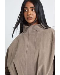 Boohoo - Funnel Neck Faux Leather Bomber Jacket - Lyst