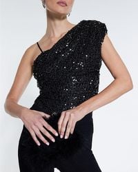 River Island - Bodysuit Sleeveless One Shoulder Sequin Nylon - Lyst