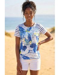 Roman - Floral Stripe Print Stretch Top - Lyst
