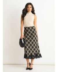 Gini London - Mono Check Contrast Lace Bias Skirt - Lyst