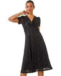 Roman - Sequin Lace Twist Front Midi Dress - Lyst