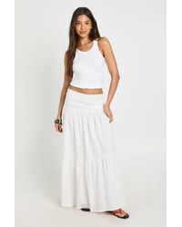 Boohoo - Broderie Maxi Tiered Skirt - Lyst