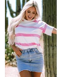 Azura Exchange - Gestreepte Gebreide Korte Mouwen Pullover - Lyst