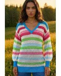 Roman - Stripe V-Neck Knit Jumper - Lyst