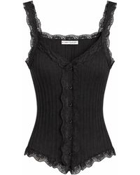 MixRay - Aangesloten Mouwloze Kanten Geribde Blouse Met Knopen - Lyst