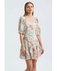 Hiccup - Floral V Neck Ruffled Balloon Sleeves Mini Dress - Lyst