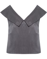 Femponiq - Off Shoulder Collared Crop Top (Charcoal) - Lyst