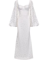 Lily Was Here - Dreamlike Dress Made Of Ecru Lace With Effective Sleeves - Lyst