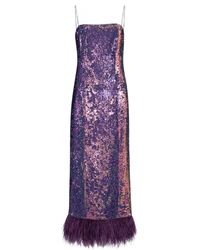 F.ILKK - Plum Sequined Midi Dress With Feather - Lyst