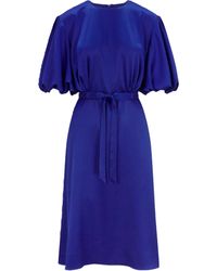 Femponiq - Draped Puff Sleeve Satin Dress (Royal) - Lyst