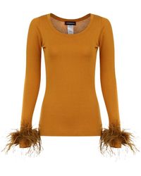Andreeva - Camel Knit Top With Detachable Feather Cuffs - Lyst