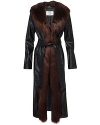 Marei 1998 - Powderpuff Faux Leather Robe Coat With Faux Fur Collar - Lyst