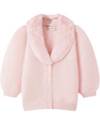 CRUSH Collection - Fluffy Balloon-Sleeved Cashmere Cardigan With Faux Fur Collar - Lyst