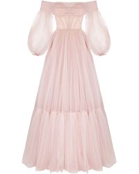 Millà - Misty Rose Sheer Sleeves Maxi Tulle Dress - Lyst