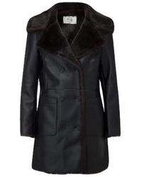 Marei 1998 - Oliver Bonded Faux Leather & Faux Fur Double Breasted Coat - Lyst