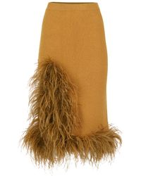 Andreeva - Camel Knit Skirt With Feathers - Lyst
