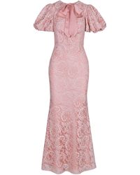 Lily Was Here - Elegant Dress Made Of Apricot Lace With A Tied Sash - Lyst