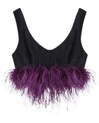 Lita Couture - Feather-Trimmed Crop Top - Lyst