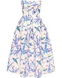 Millà - Strapless Midi Dress With Bird And Flower Print, Garden Of Eden - Lyst