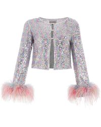 F.ILKK - Sequined Feather Top With Rhinestone Clasp - Lyst