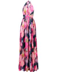 Lora Istanbul - Diana Satin Multi Color Draped Maxi Dress - Lyst