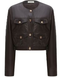 CRUSH Collection - Lambskin Leather Pleated Short Jacket - Lyst