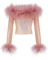 Santa Brands - Sparkle Blush Feathers Top W Open Shoulders - Lyst