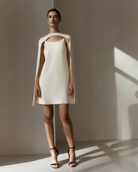 SELEZZA LONDON Evelyn Viscose Satin Mini Dress With Cape - White