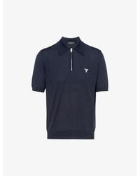 Prada - Logo-embroidered Short-sleeved Wool Polo Shirt - Lyst