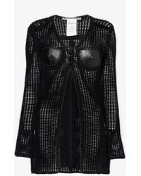 Alexander Wang - Contrast-panel V-neck Leather And Knitted Cardigan - Lyst