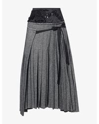 Erdem - Aline Embellished-Waist Wool-Blend Midi Skirt - Lyst