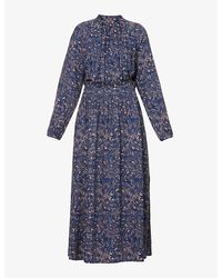 IKKS - Vy Blue Abstract Marble-print Woven Midi Dress - Lyst