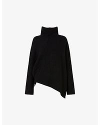 AllSaints - High-Neck Asymmetric-Hem Knitted Jumper - Lyst