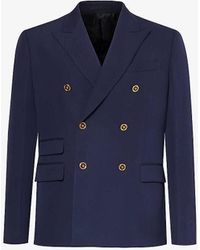 Versace - Vy Blue Double-breasted Branded-button Wool Blazer - Lyst