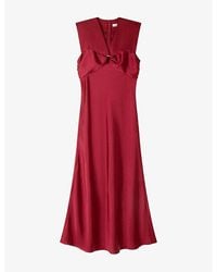 Sandro - V-Neck Sleeveless Satin Maxi Dress - Lyst