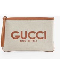 Gucci - Logo-print Leather-trim Canvas Clutch - Lyst