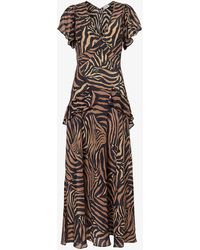 RIXO London - Evie Tiger-pattern Silk Midi Dress - Lyst