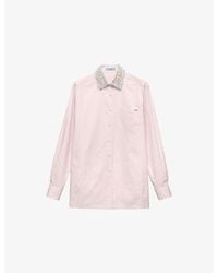 Prada - Embroidered-Collar Triangle-Patch Cotton Poplin Shirt - Lyst