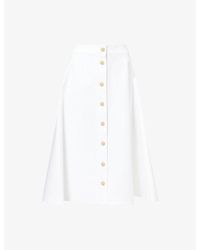 Carolina Herrera - A-Line Button-Front Cotton-Blend Midi Skirt - Lyst