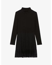 Claudie Pierlot - Teli Long-sleeve Pleated-skirt Cotton-blend Mini Dress - Lyst
