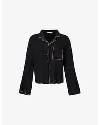Lounge Underwear - Crinkle-Effect Ruffle-Hem Woven Pyjama Top - Lyst