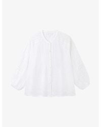 The White Company - Long-Sleeved Lace-Insert Linen Blouse - Lyst