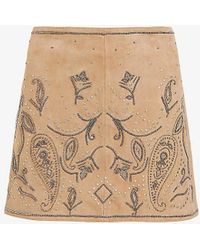 AllSaints - Shai Stud-embroidered High-rise Suede Mini Skirt - Lyst