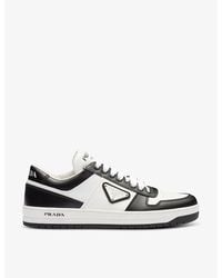 Prada Downtown Brand Plaque Leather Low Top Trainers in White Lyst UK