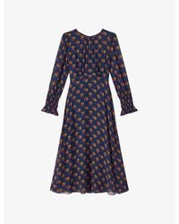 LK Bennett - Blu-vywren Crewneck Floral-print Woven Midi Dress - Lyst