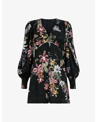AllSaints - Auden Sanibel Floral-print Woven Mini Dress 1 - Lyst