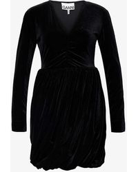 Ganni - V-neck Velvet-texture Stretch Recycled Polyester-blend Mini Dress - Lyst