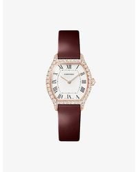Cartier - Tortue Small Model 18Ct Rose- 1.32Ct Brilliant-Cut Diamond And Leather Strap Quartz Watch - Lyst
