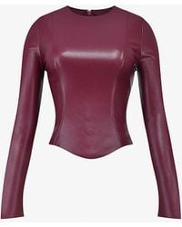 House Of Cb - Mylah Round-neck Faux-leather Top - Lyst